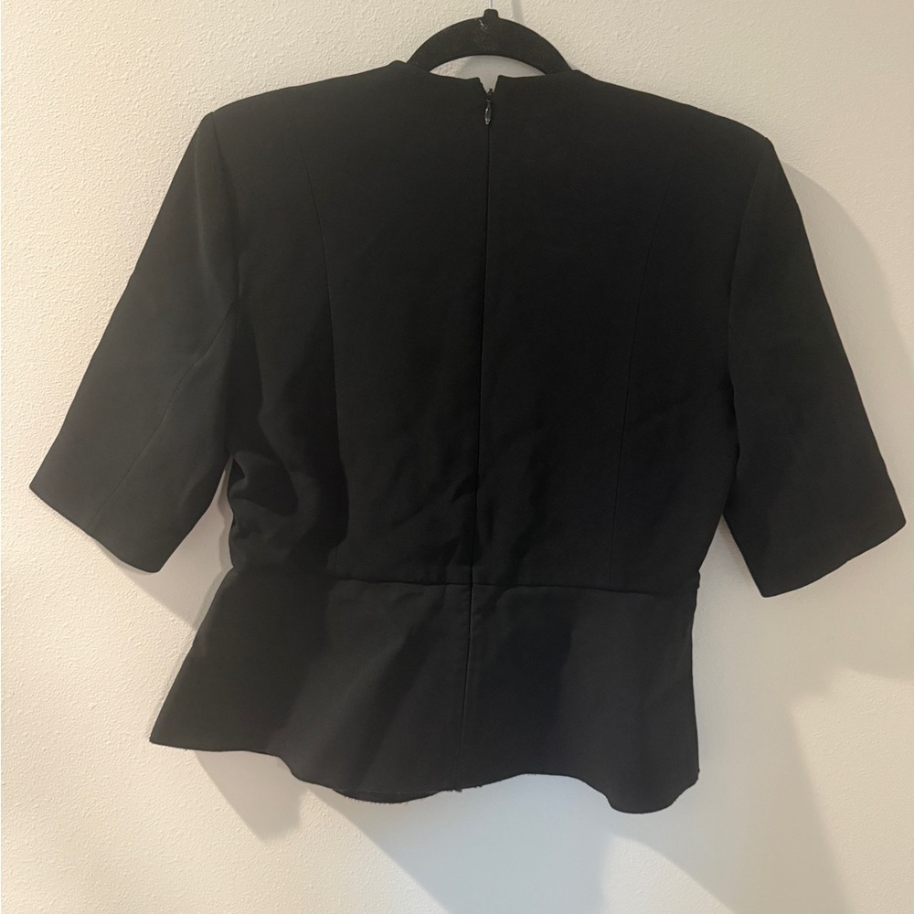 Celine Women's 8 Black Peplum Top Viscose Acetate Blend Short Sleeve Elegant‎ - Picture 4 of 5